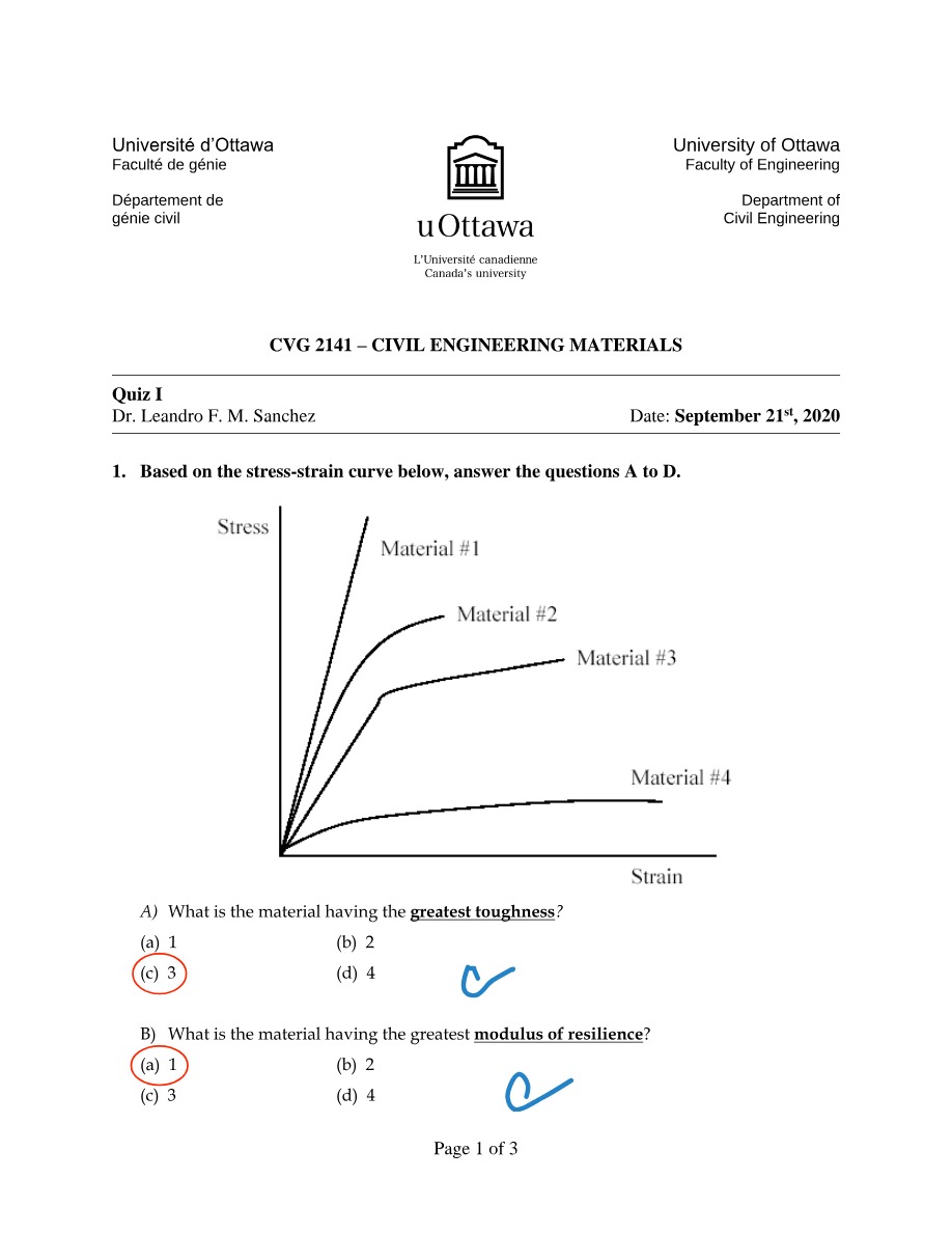 Quiz I - Civil Engineering Materials