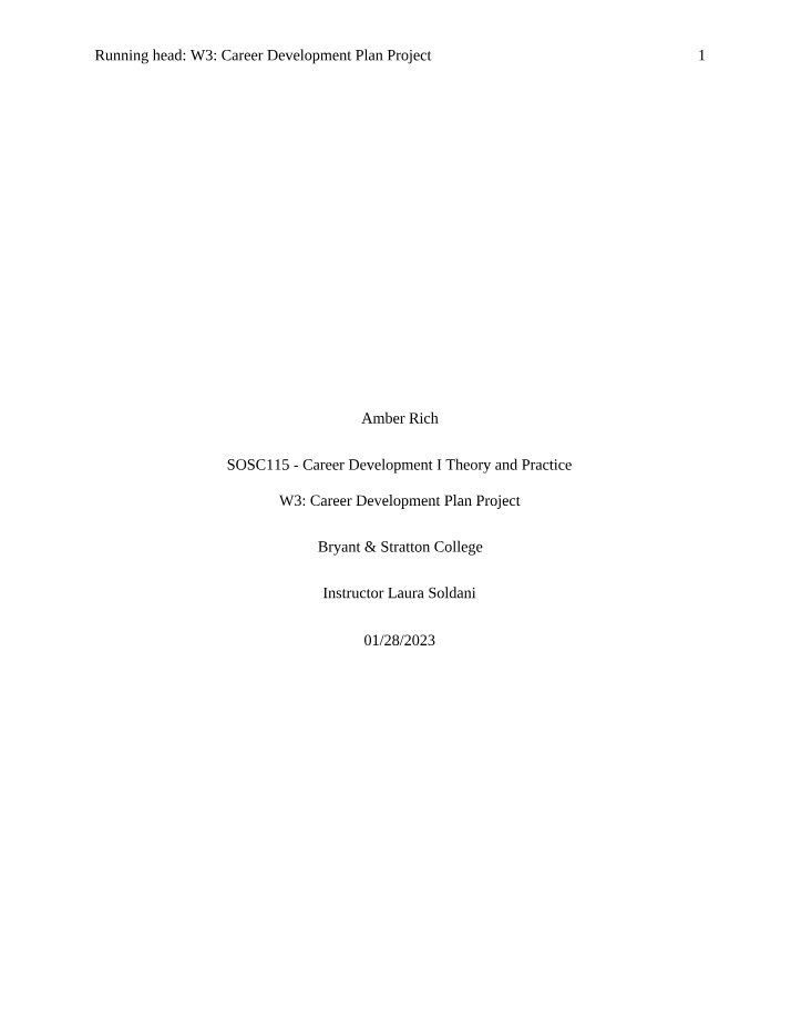 Career Development Plan Project - Week 3