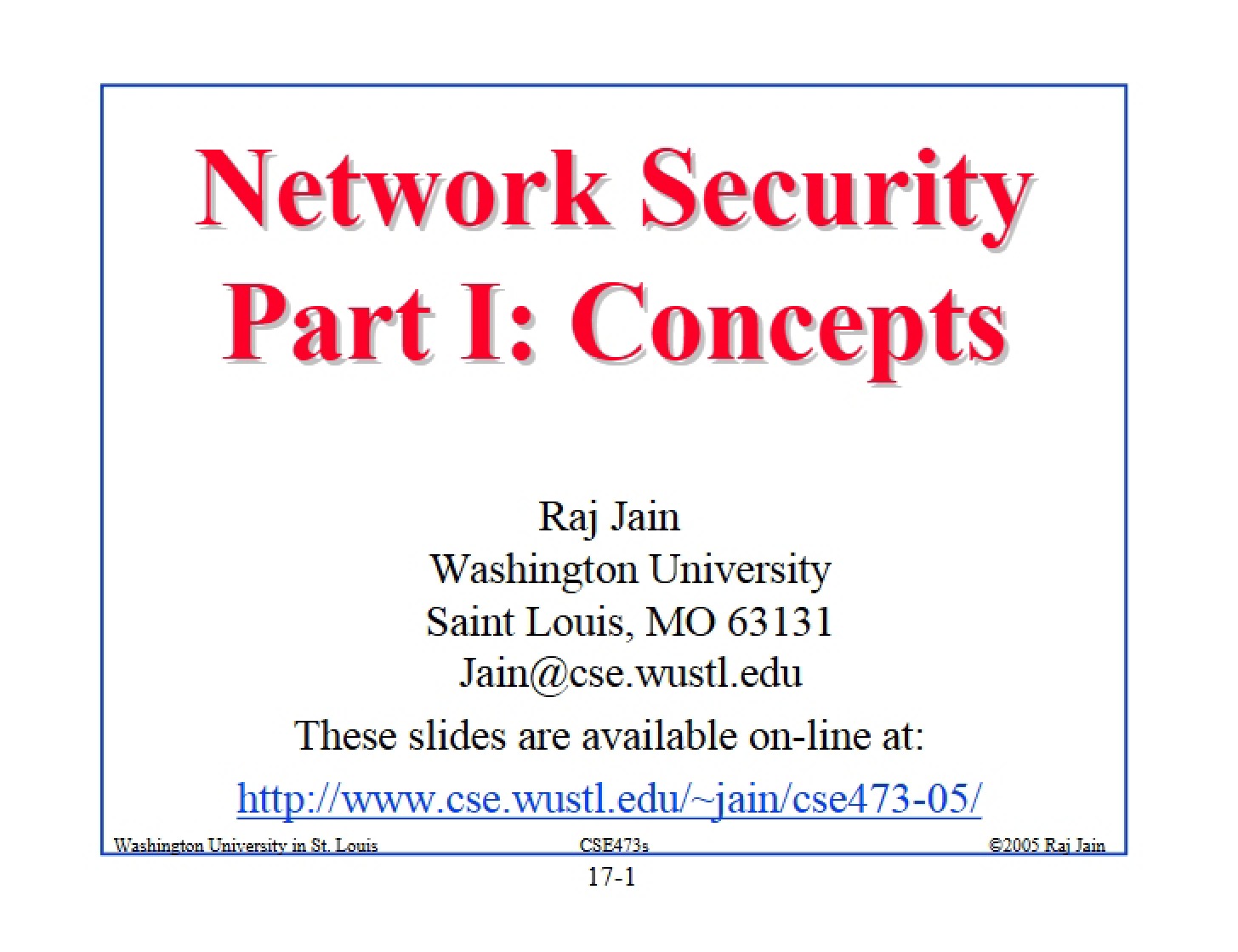 Concepts of Network Security (Part I)