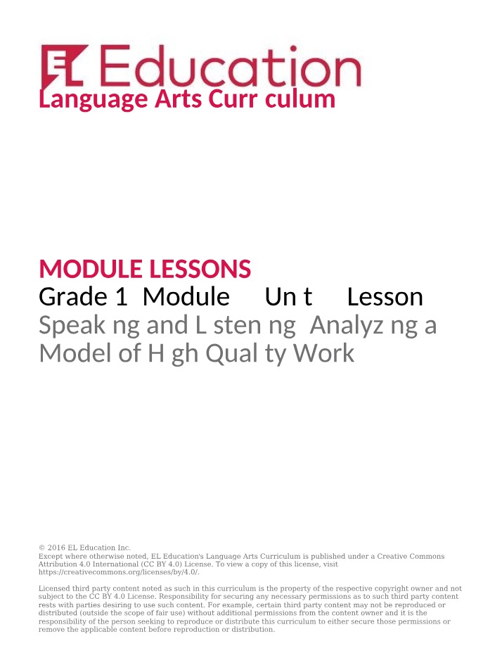 Speaking and Listening - Analyzing a Model of High Quality Work
