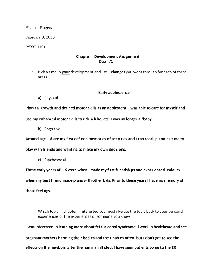 Chapter 9 Assignment - Development