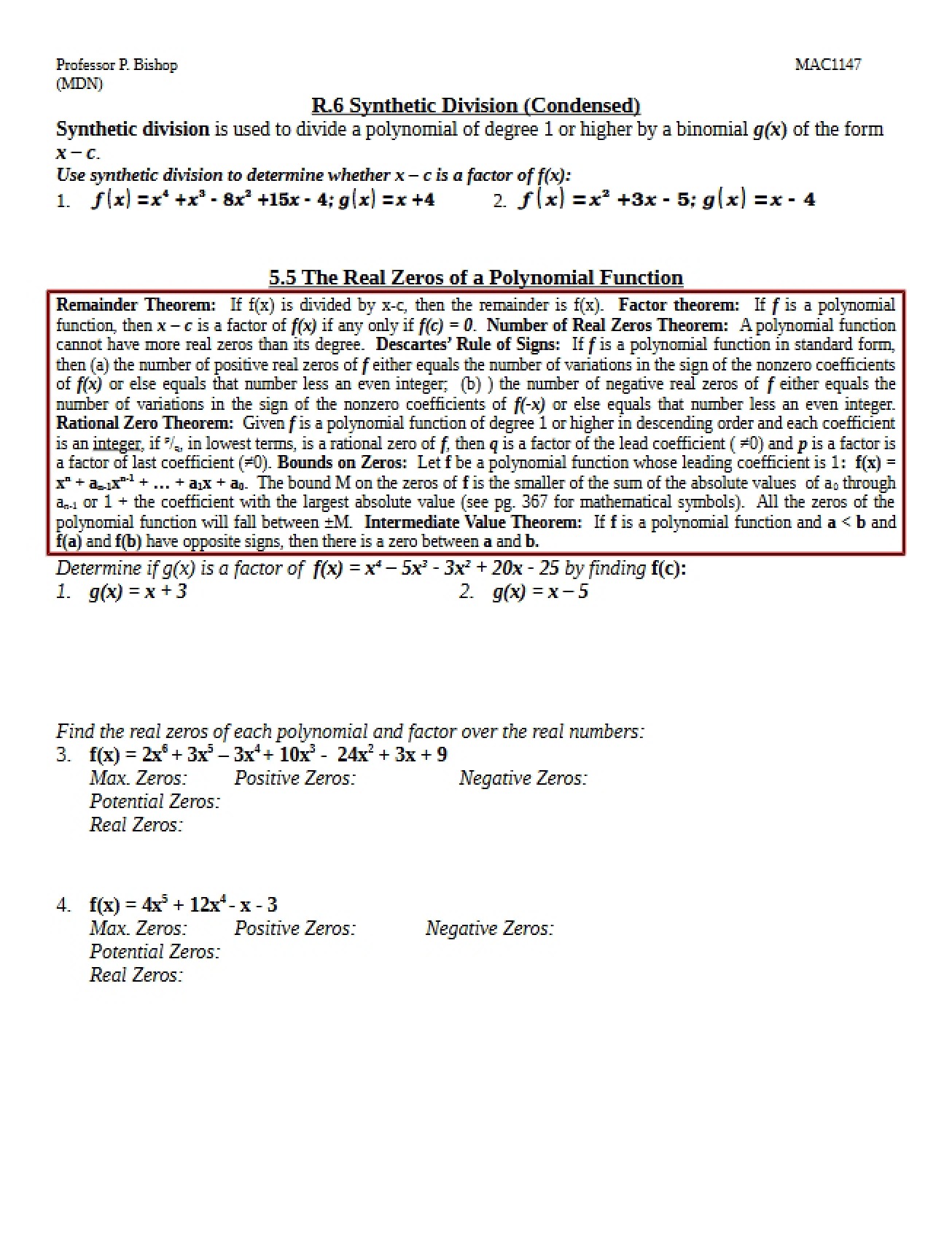 Division using Synthetic Methods