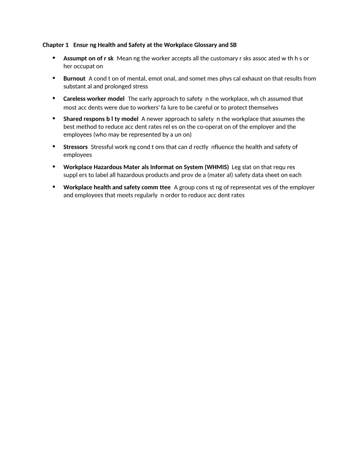 Workplace Health and Safety - Glossary and SB