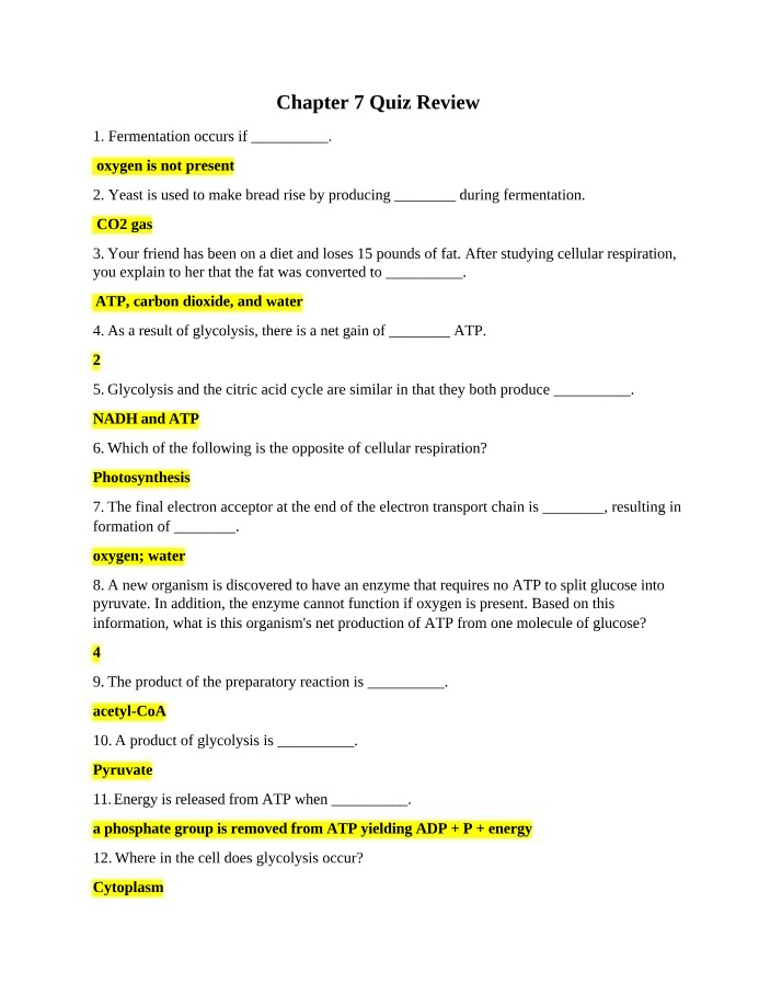 Review for Chapter 7 Quiz