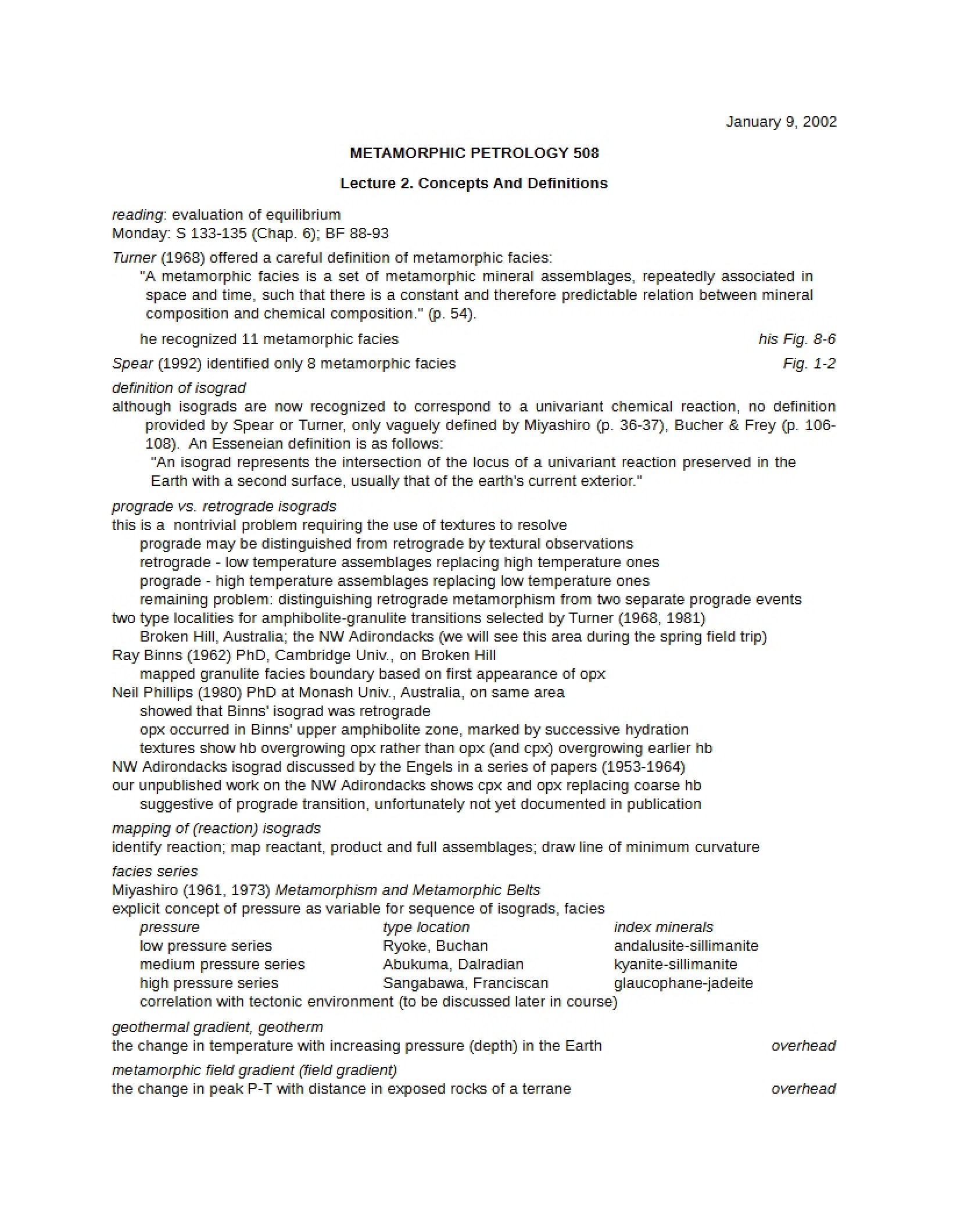 Metamorphic Petrology Notes