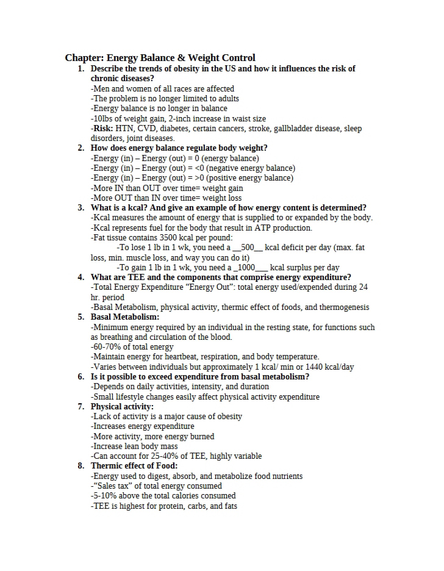 Weight Control & Energy Balance Chapter