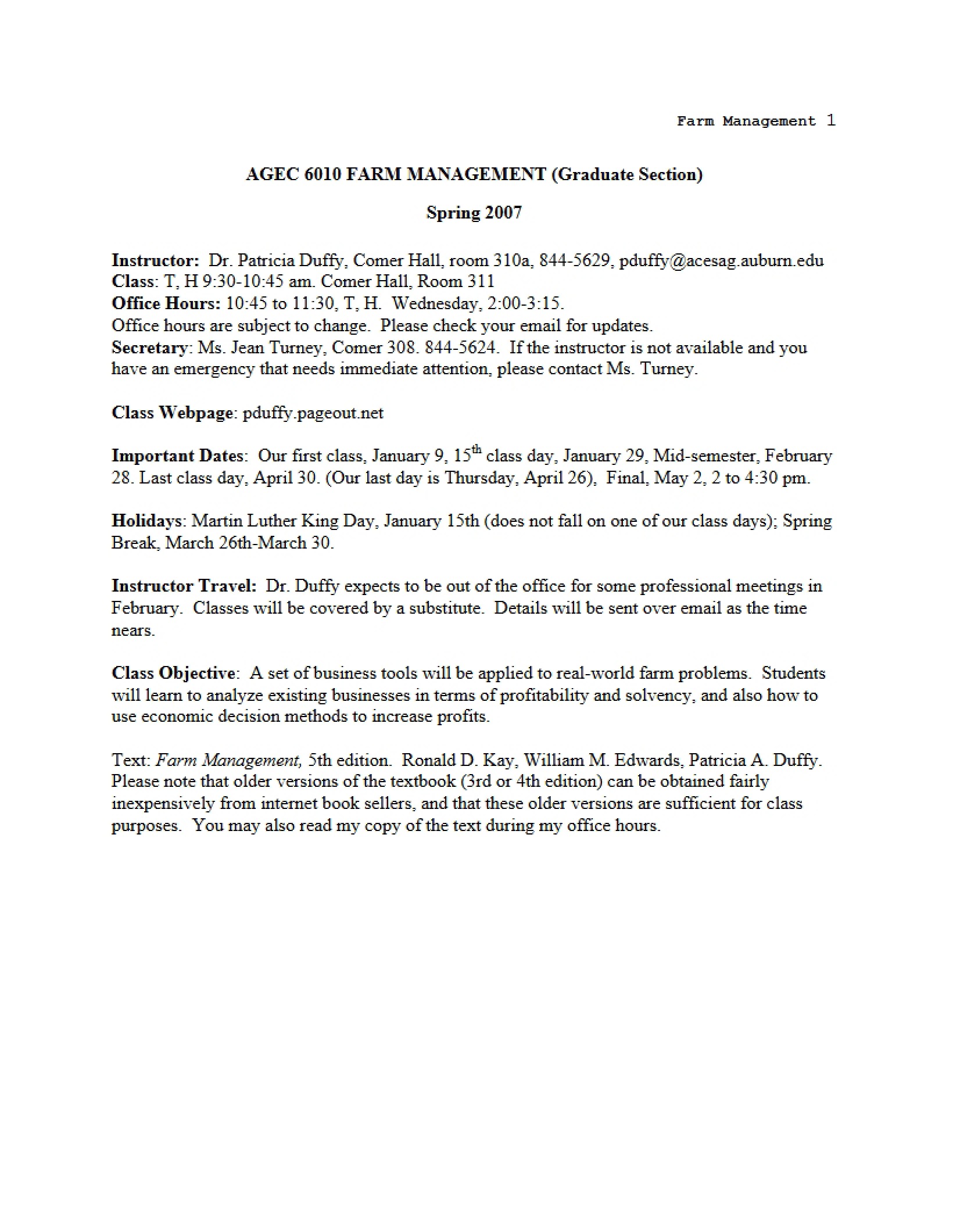 Farm Management 6010 Syllabus