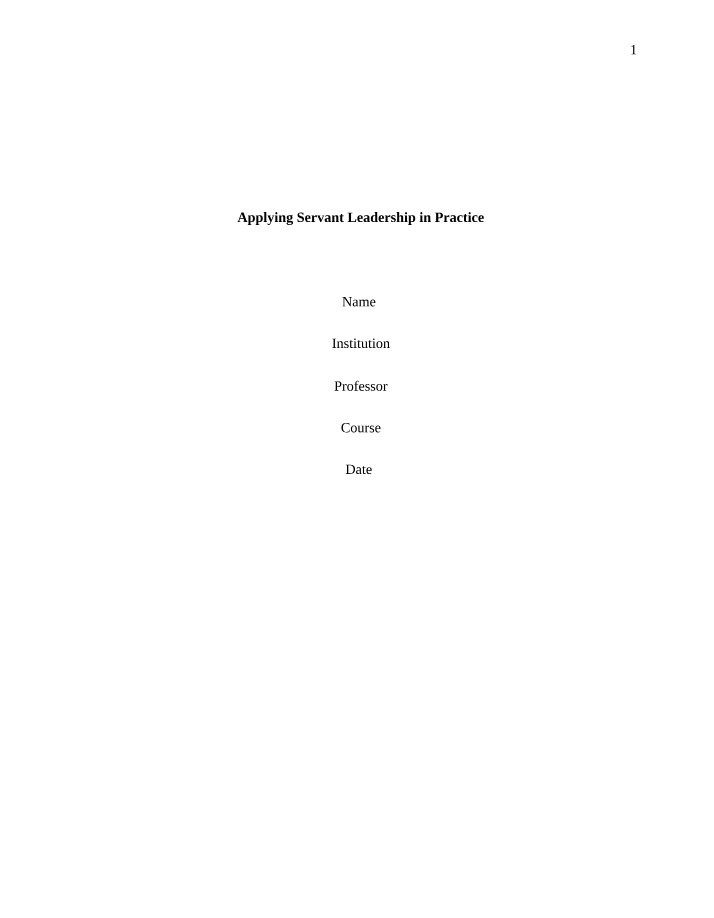 Servant Leadership in Practice - Applying the Concepts