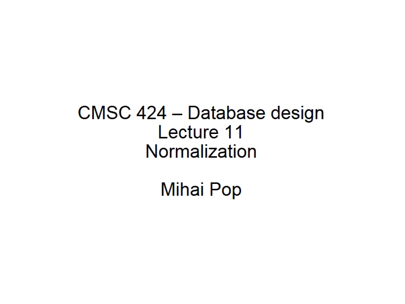 Lecture 11 Normalization