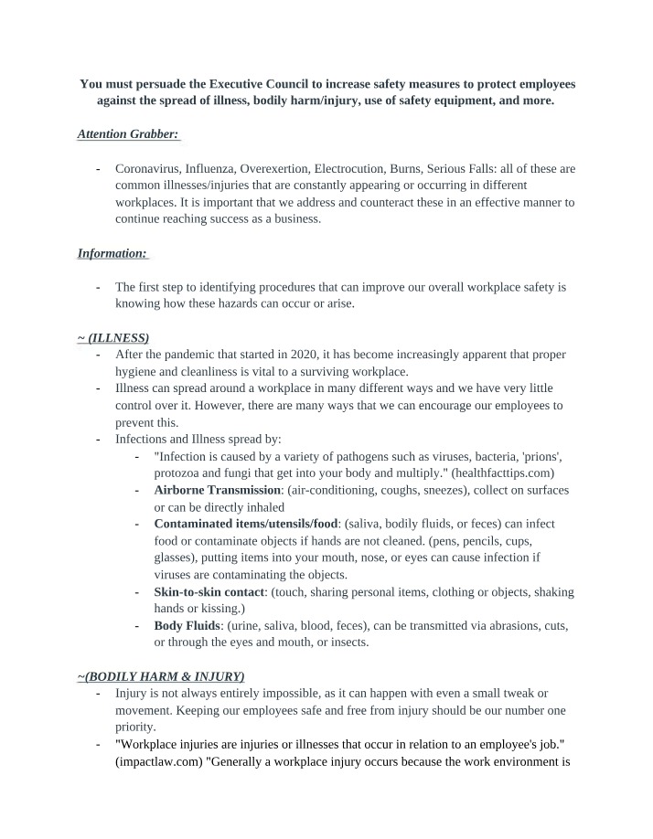Workplace Safety - Preventing Illness, Injury & Hazards