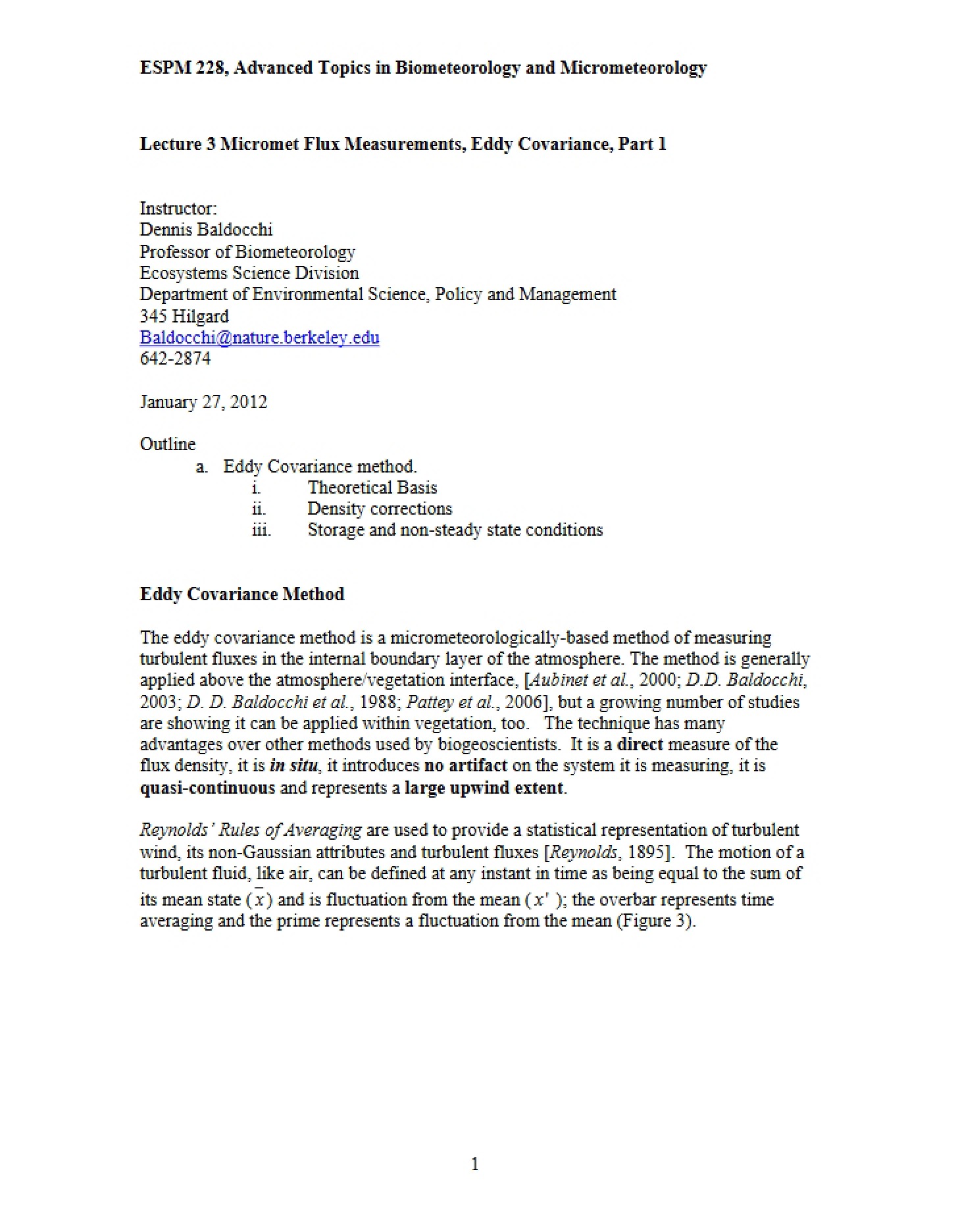 Measurements of Micromet Flux and Eddy Covariance