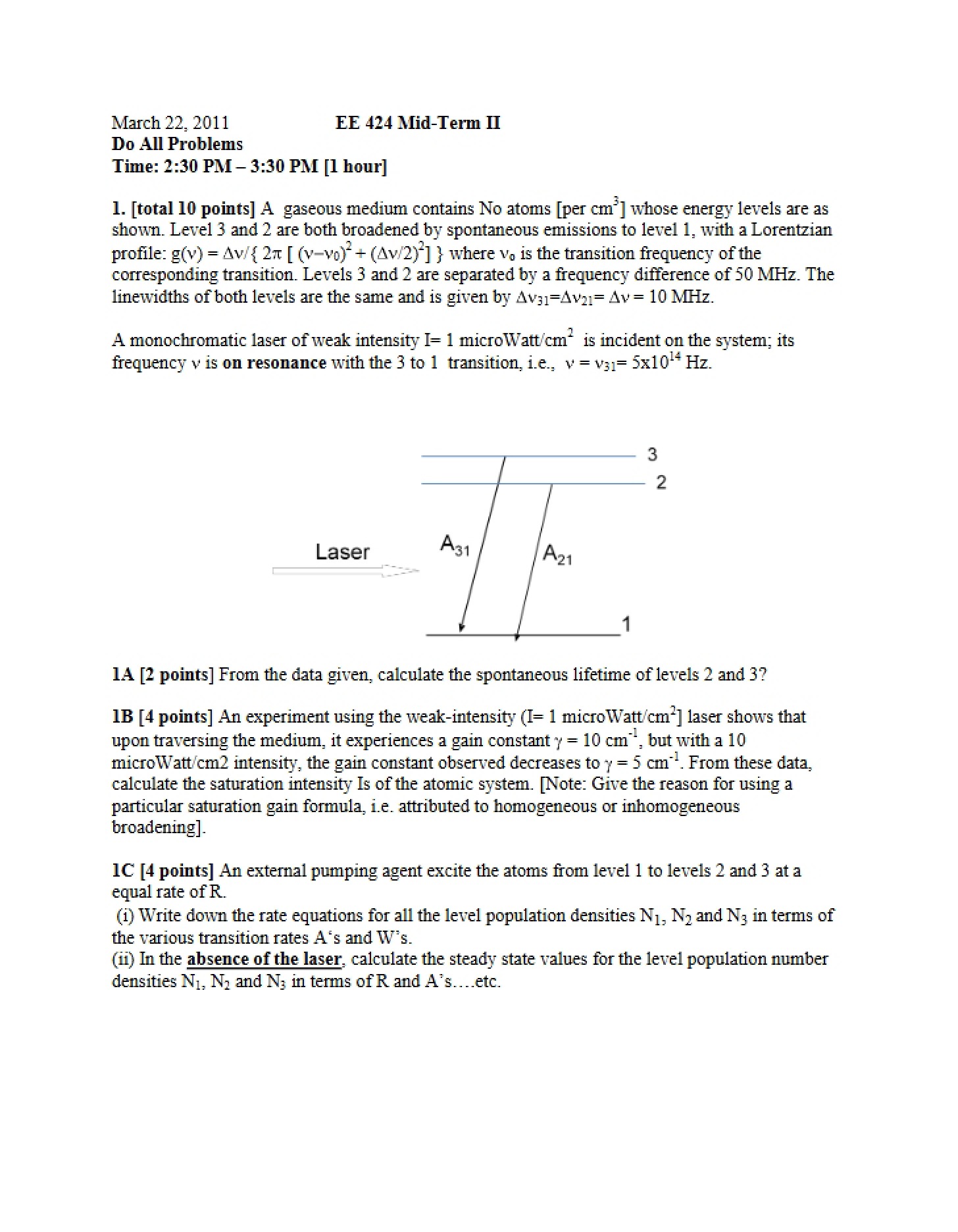 Sample Midterm II for EE 424 (March 2011)