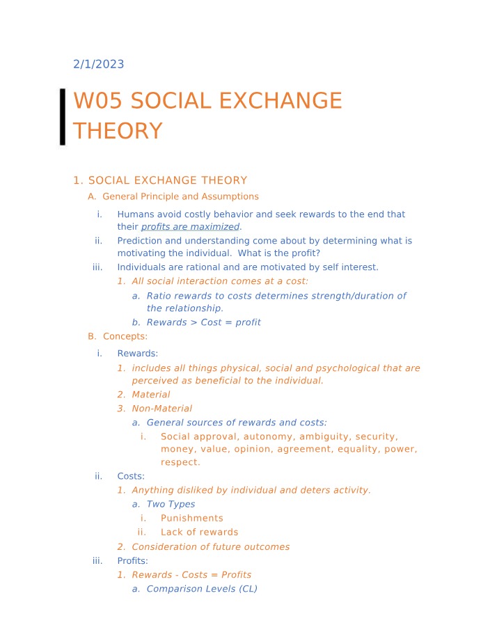 Social Exchange Theory - W05