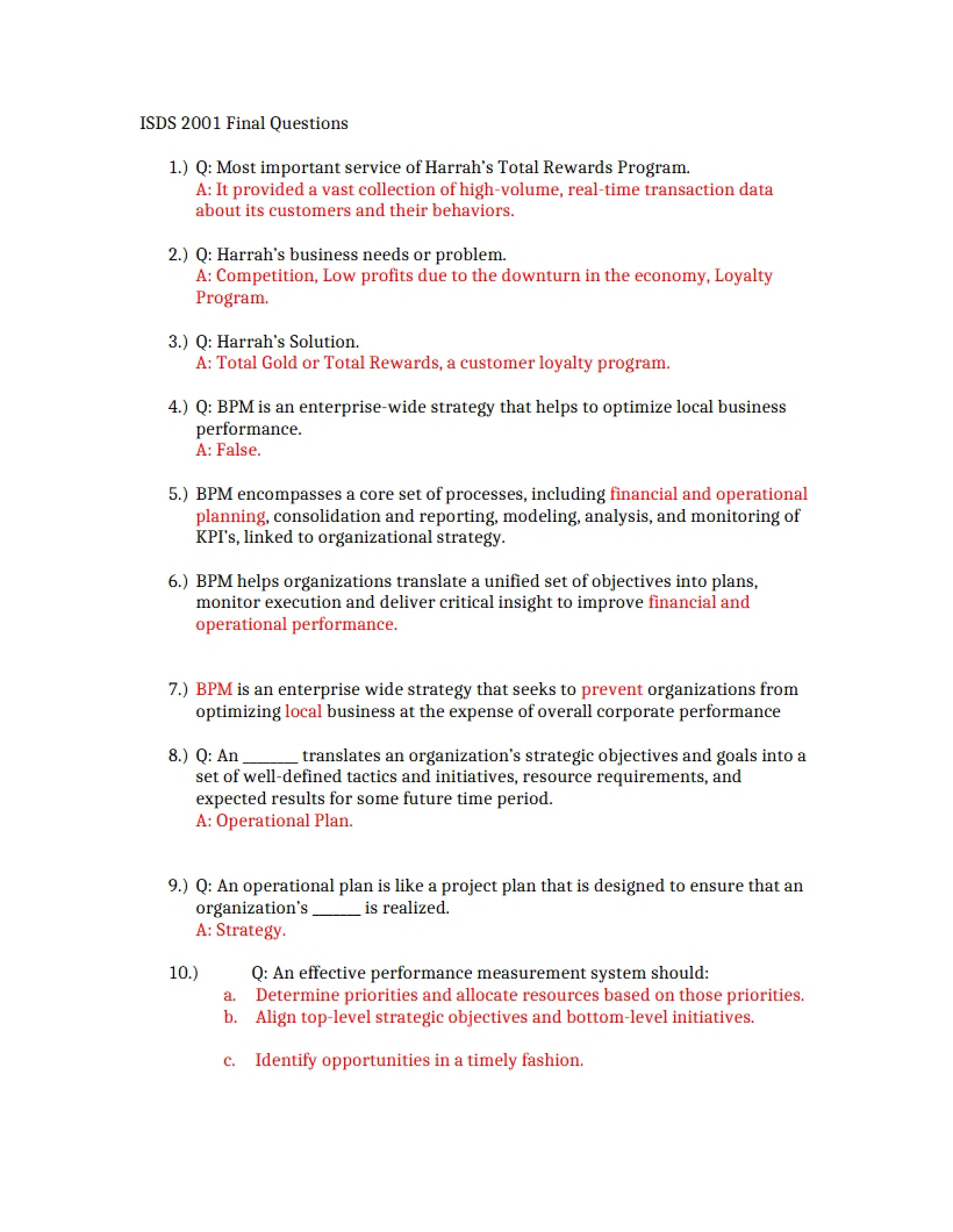 Final Exam Questions