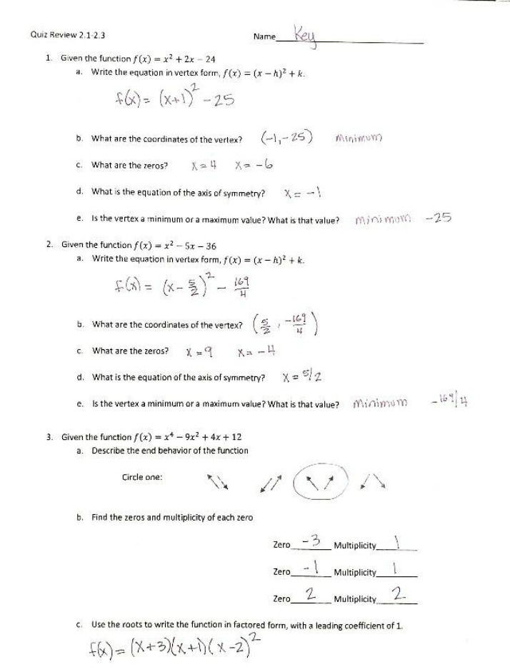 Quiz Review - Sections 2.1-2.3