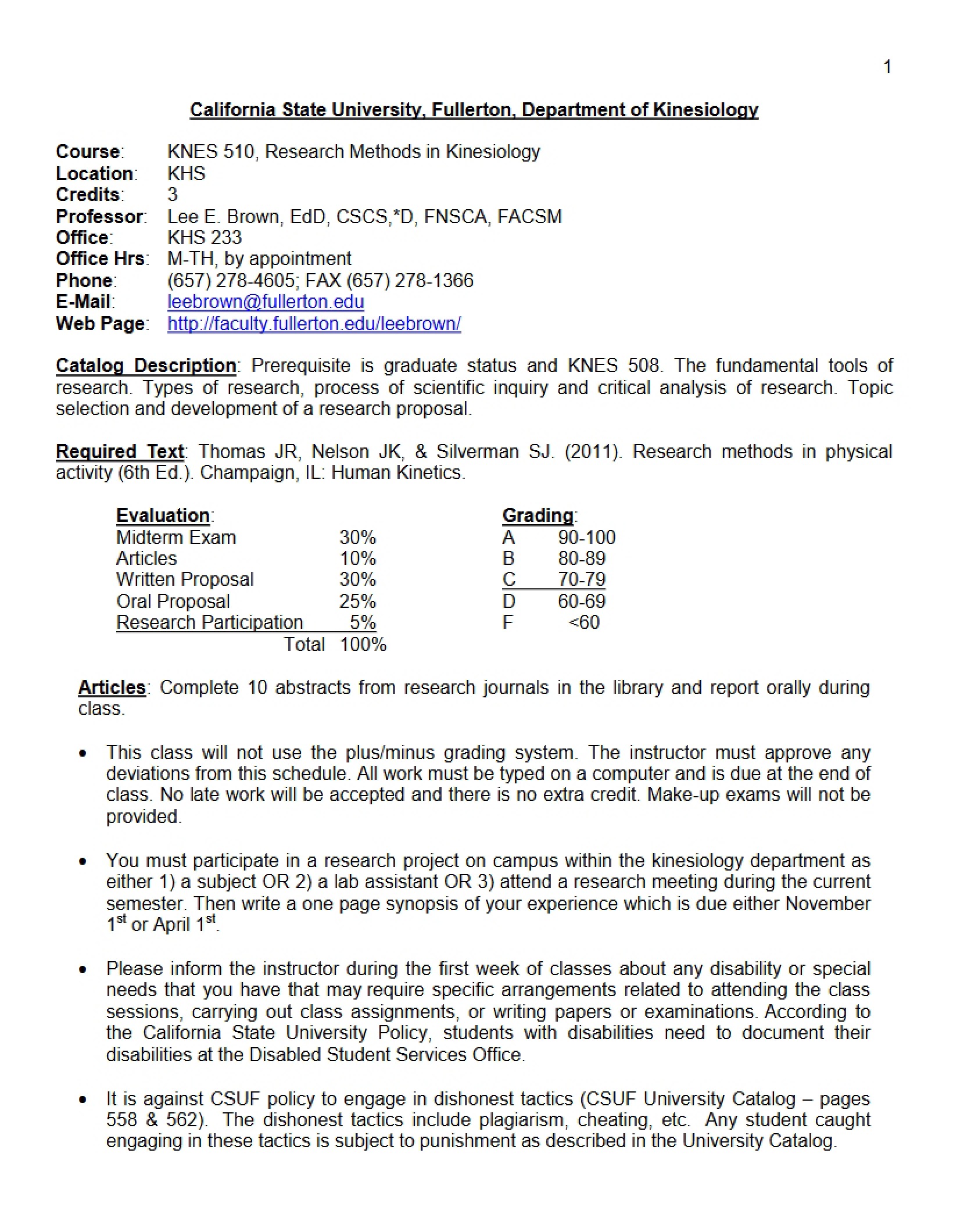 Kinesiology Research Syllabus