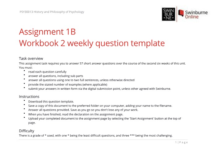 Weekly Question Template for Assignment 1B