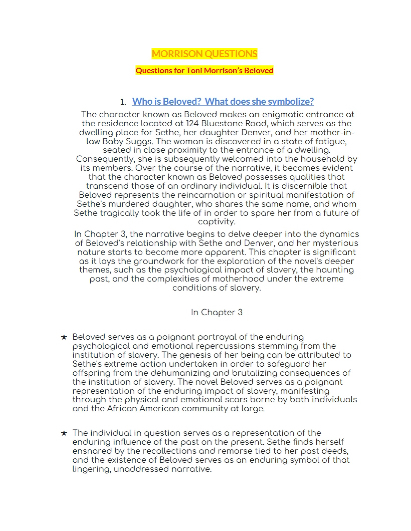 Questions on Morrison
