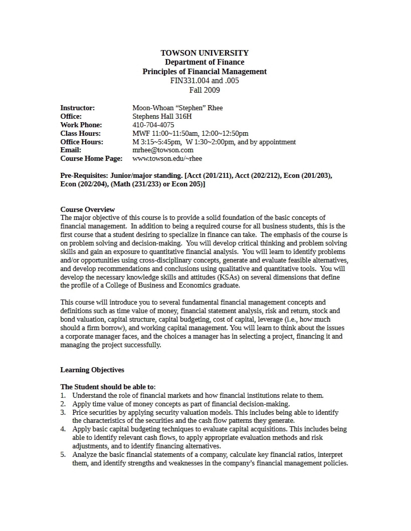 Financial Management Syllabus