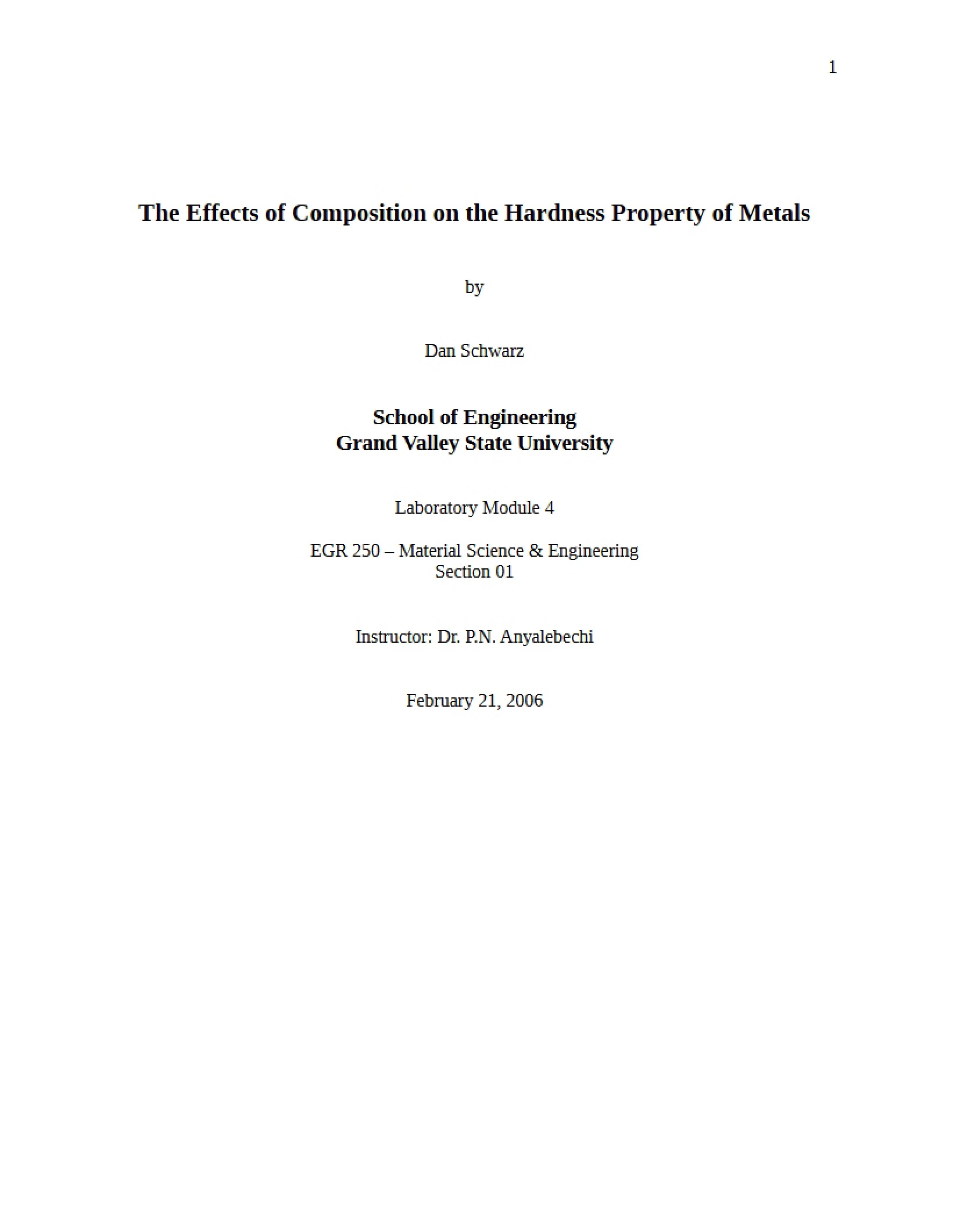 Hardness of Metals Composition Effects