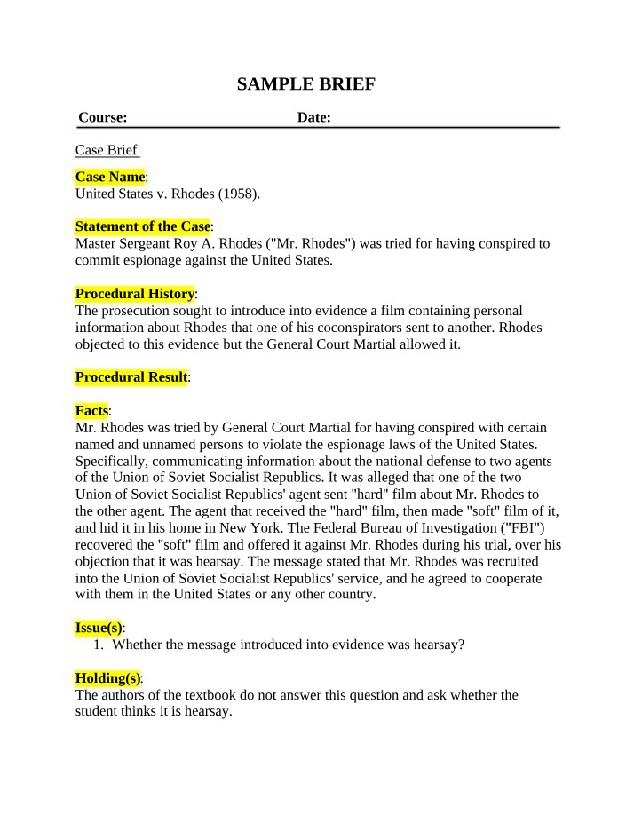 Case Brief and Class Notes - United States v. Rhodes