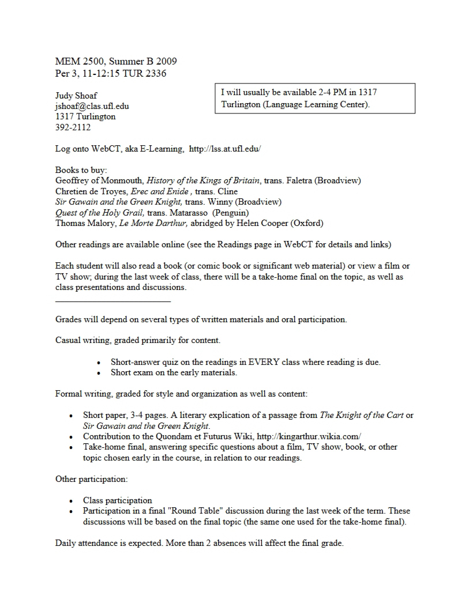 Course Outline for MEM 2500