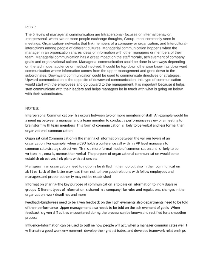 Notes on Managerial Communication