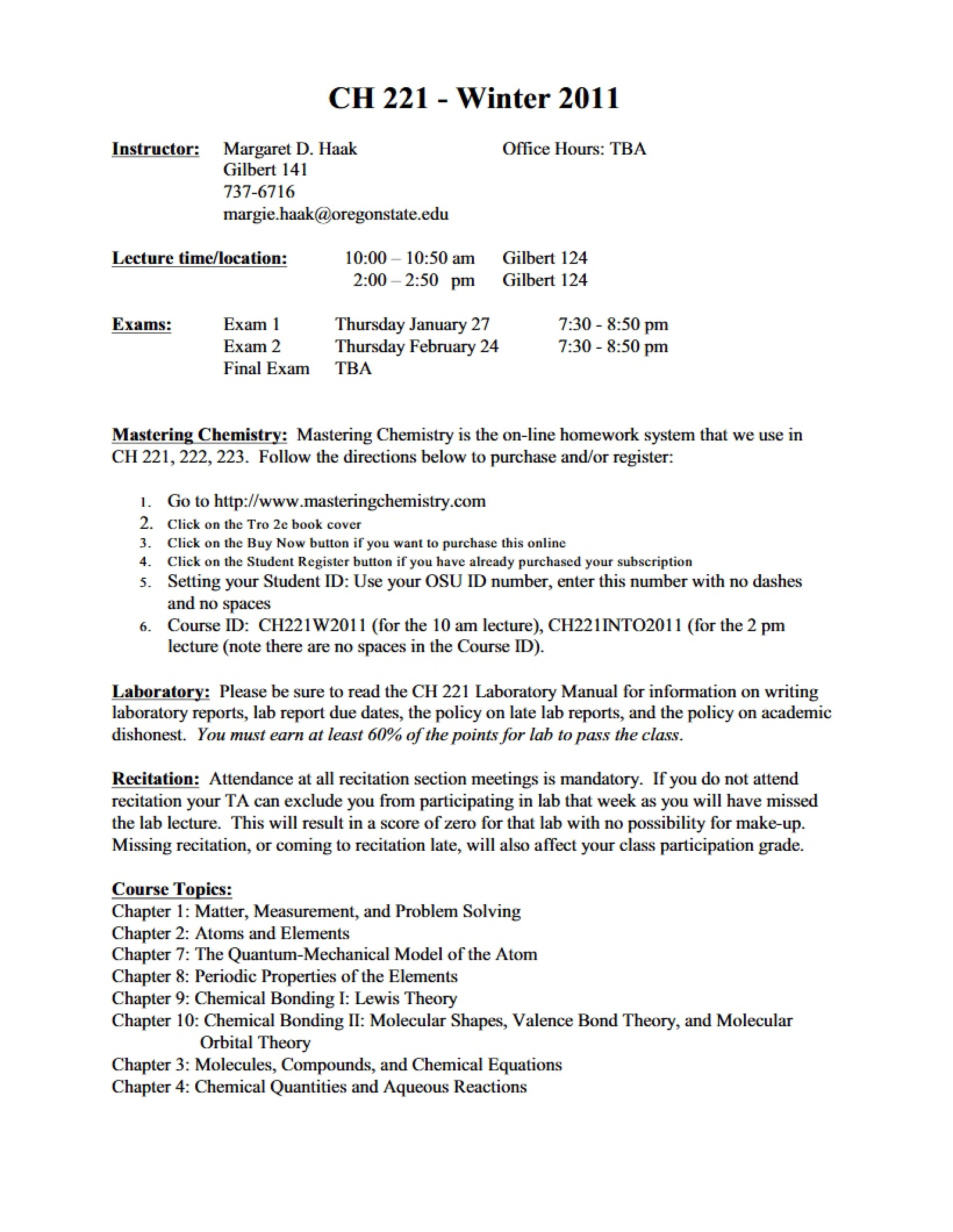 Course Syllabus CH 221