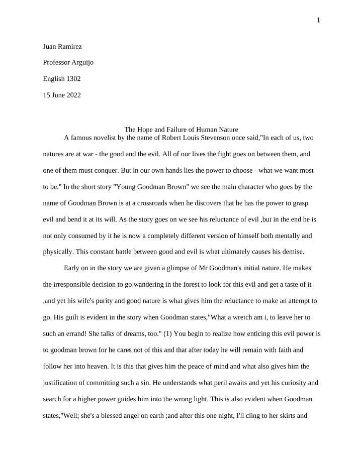Analysis of the Hope and Failure of Human Nature