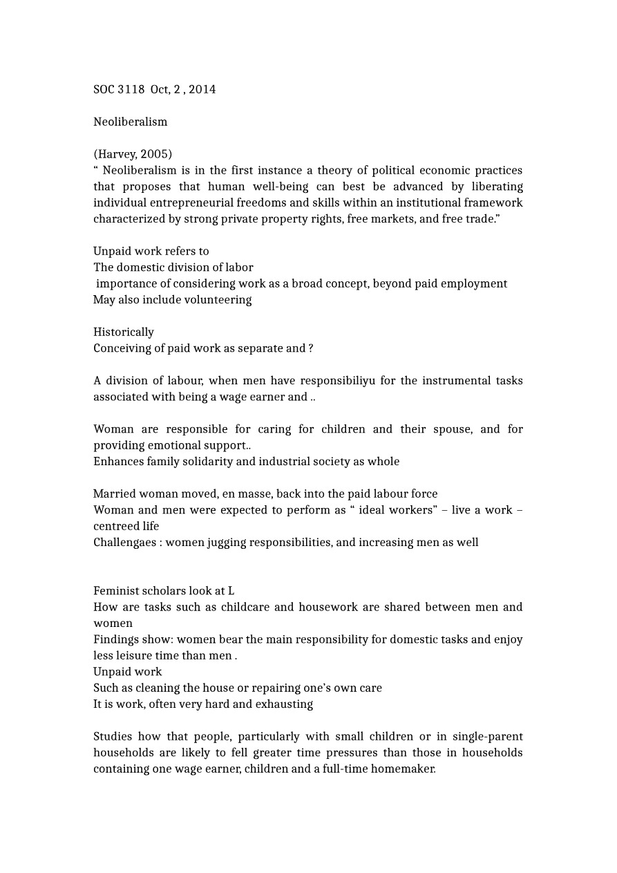 Notes on Neoliberalism and Unpaid Work