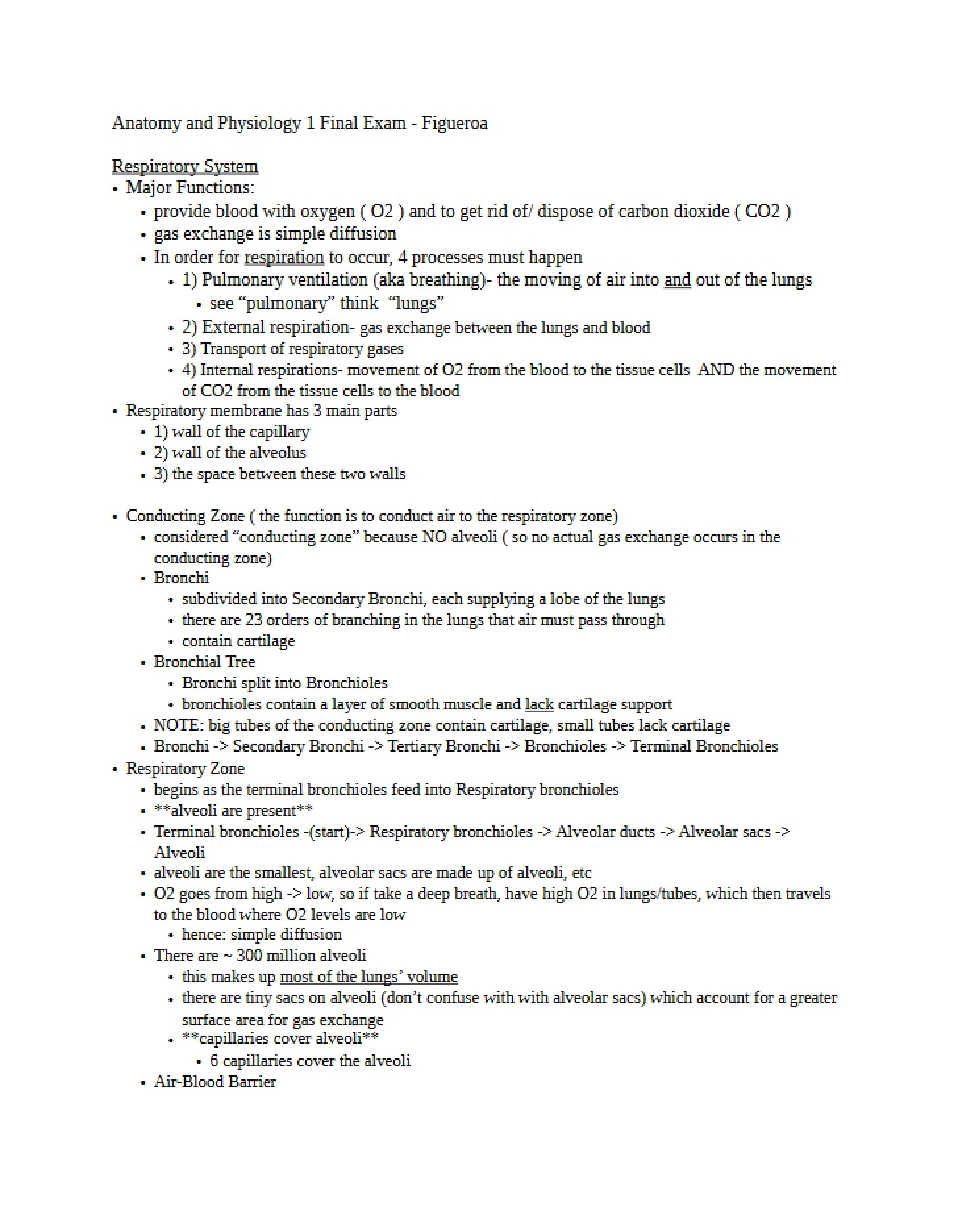 Final Examination for Anatomy and Physiology 1