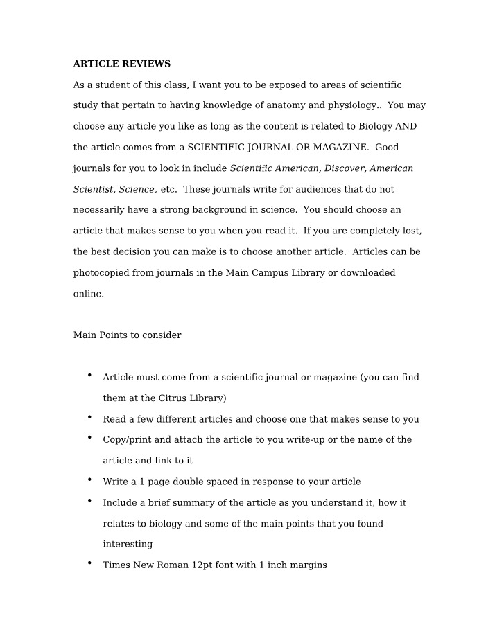 BIOL 106 Article Reviews