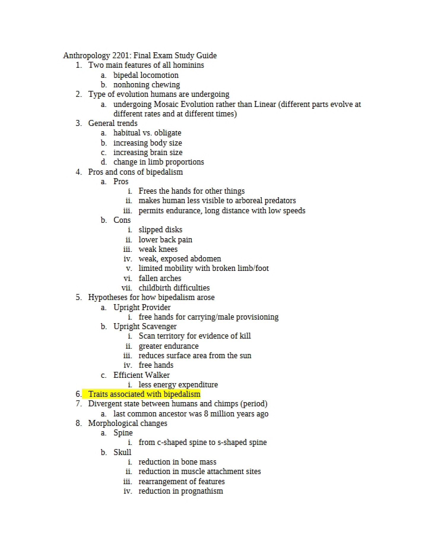 Guide for Final Exam Study