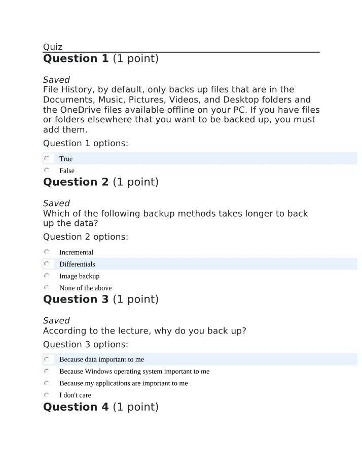 Quiz on Data Backup Methods and Importance