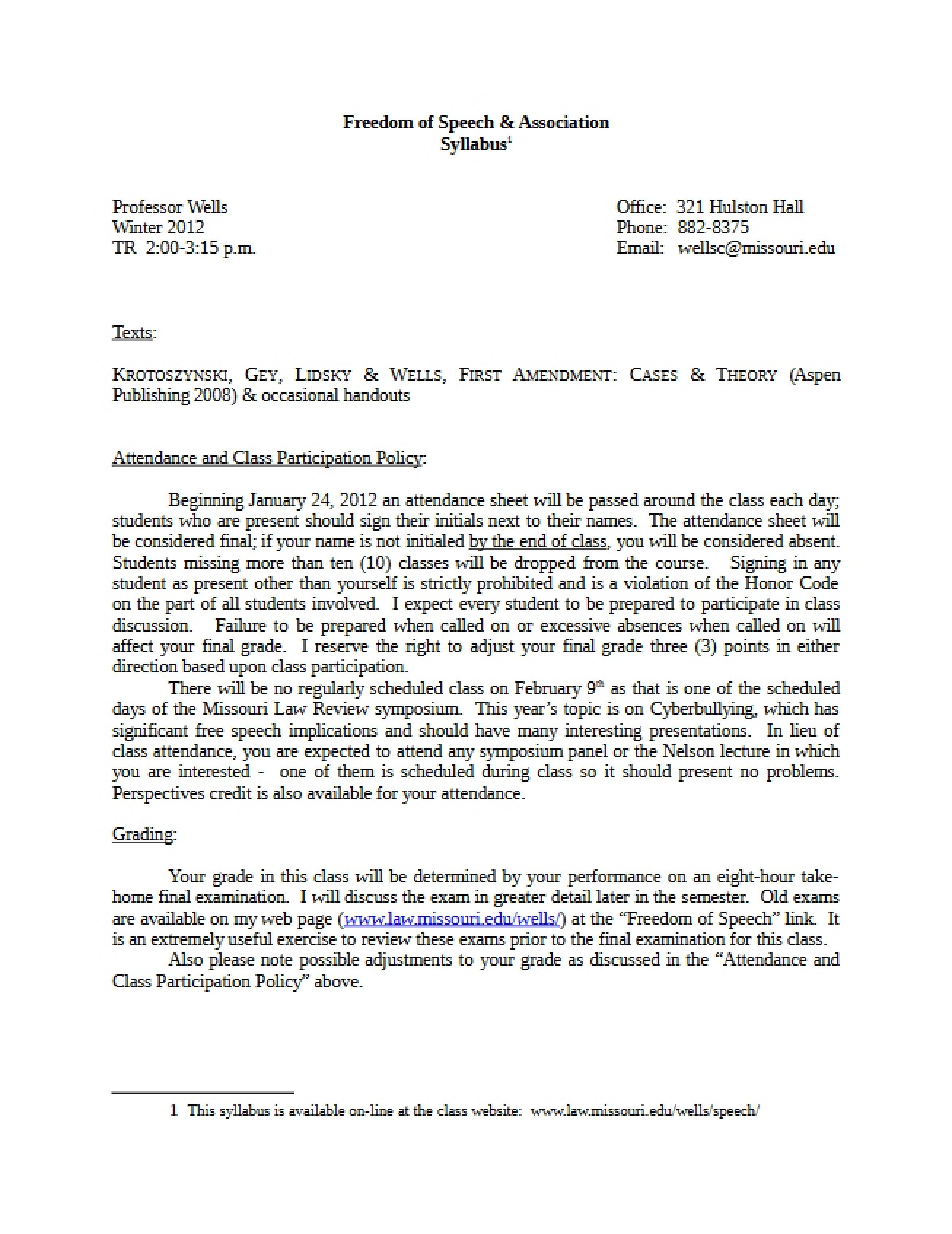 Course Syllabus Freedom of Speech
