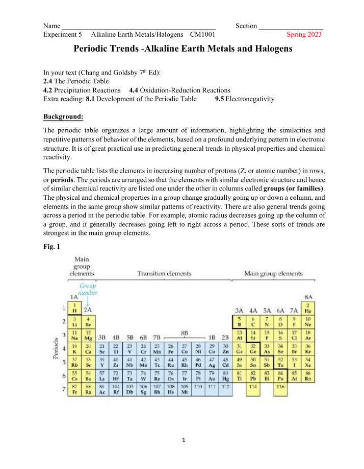 Experiment 5 - Periodic Trends