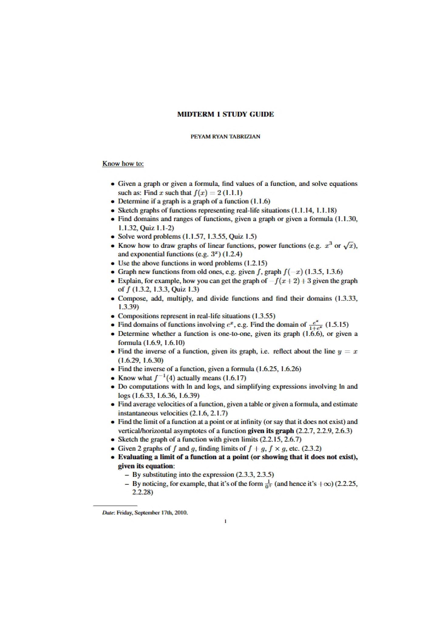 Study Guide Midterm 1