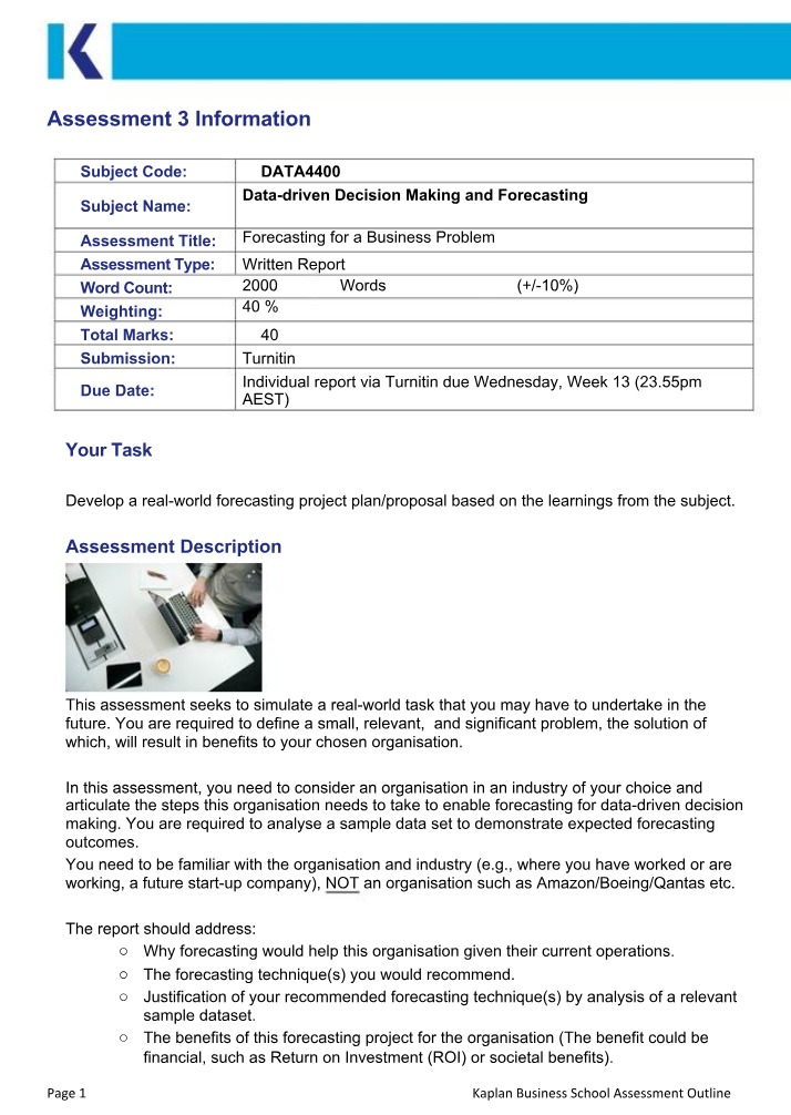 Forecasting Project Plan for Data-Driven Decision Making