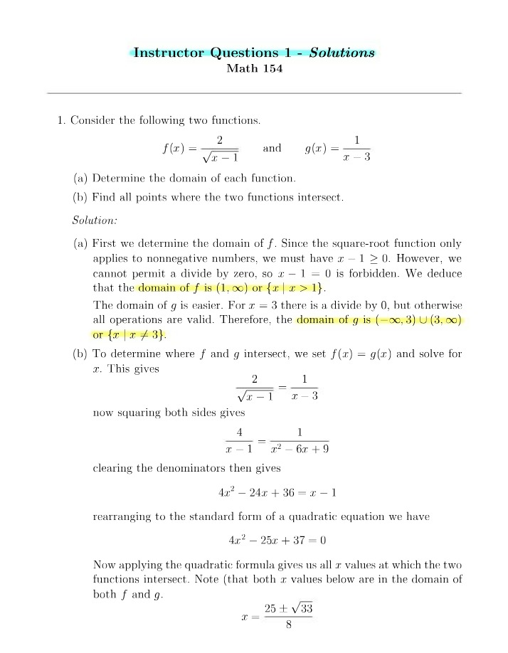 Solutions for Instructor Questions 1