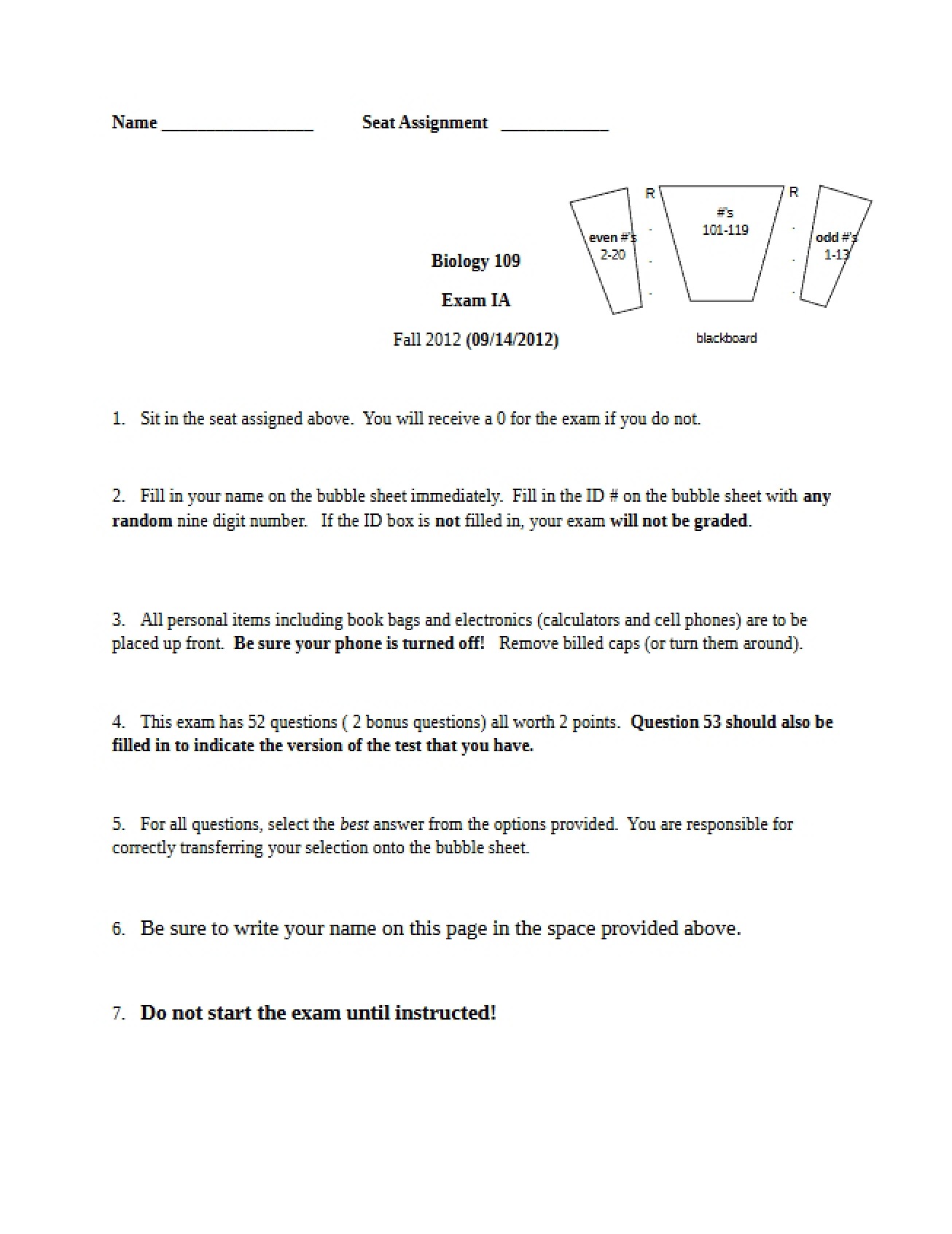 Biology - Practice Exam I - KEY