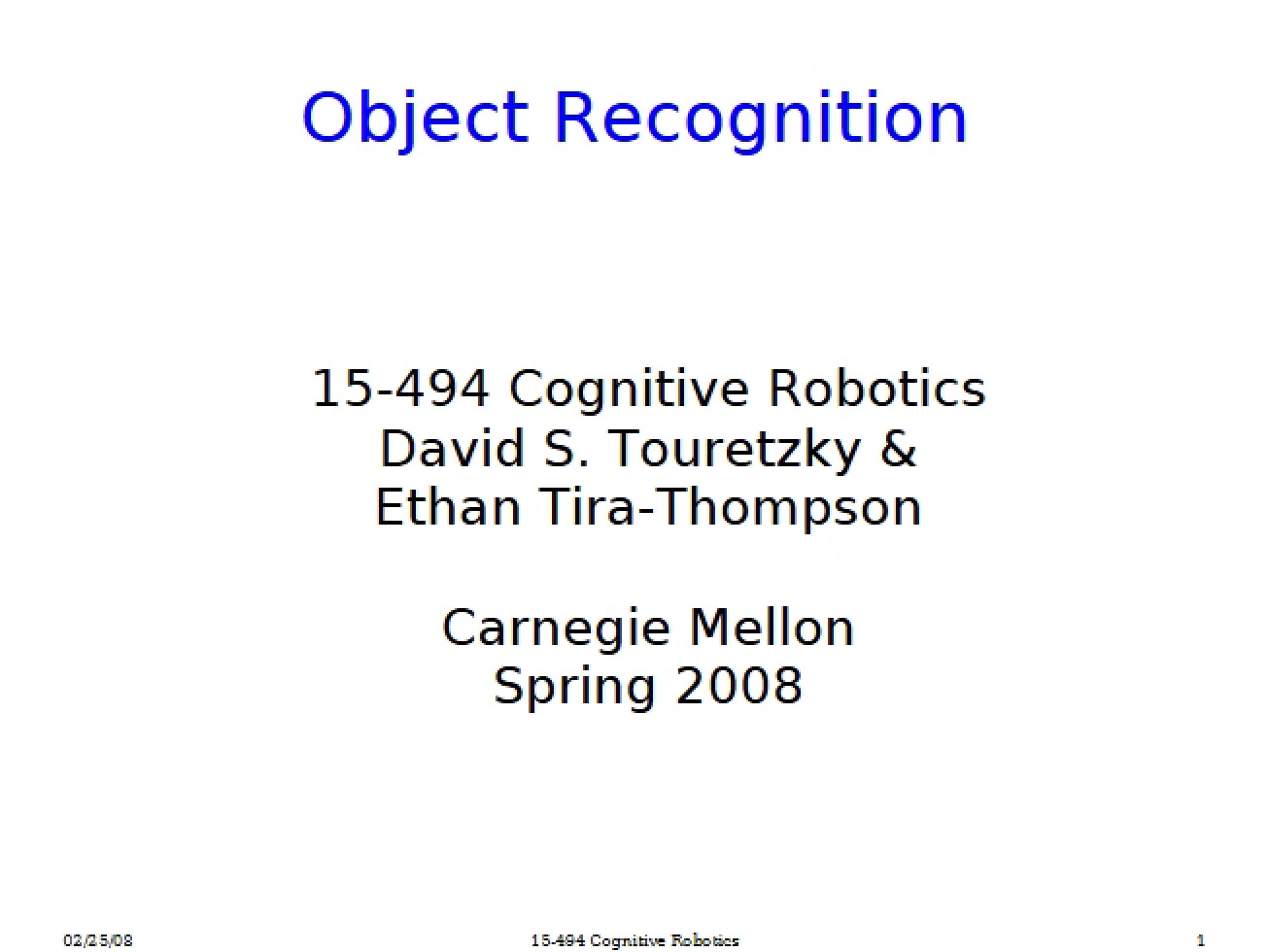 Cognitive Robotics Lecture 01