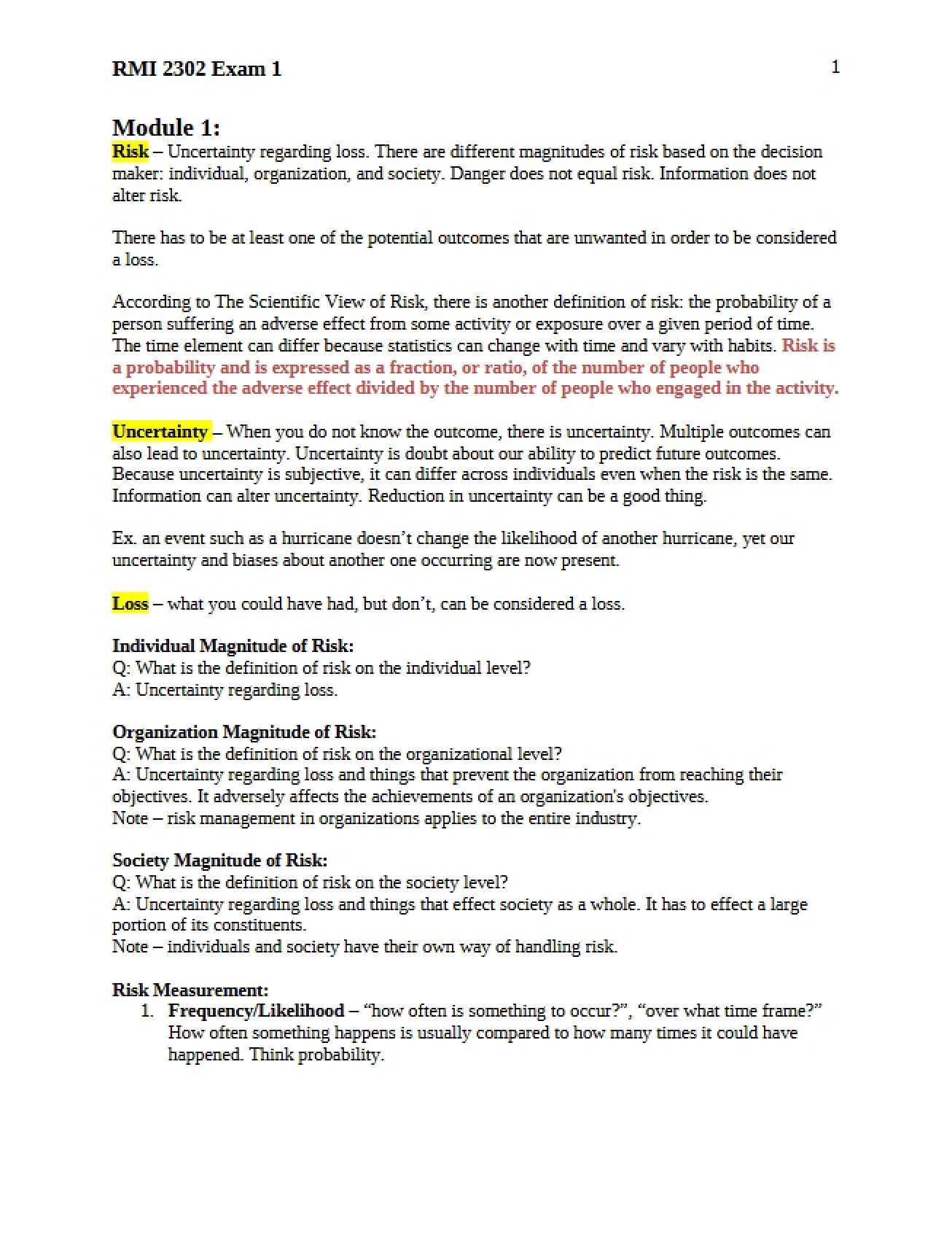 Exam One Study Guide