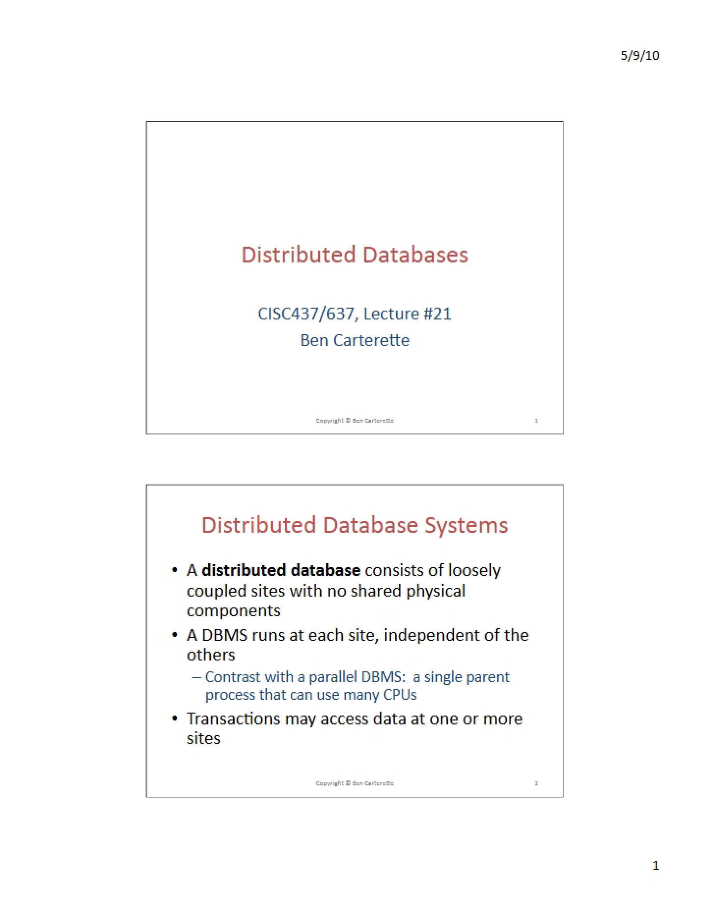 Databases (Distributed)