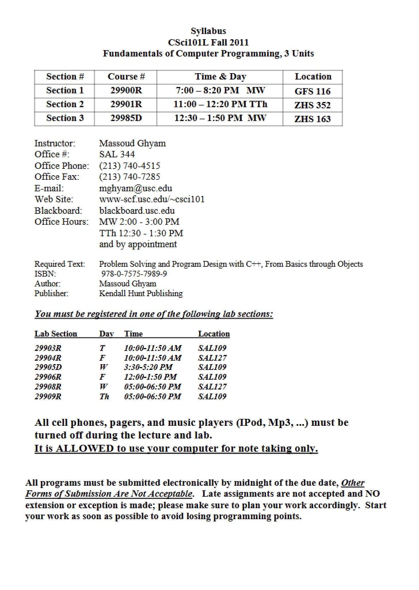 Course Syllabus - Fundamentals of Computer Programming