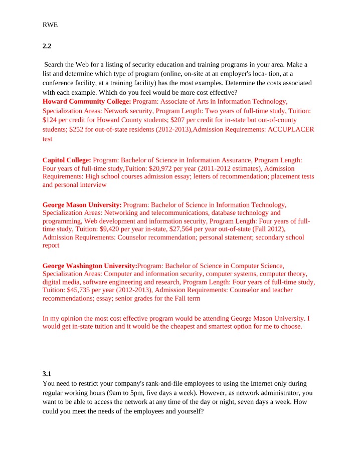 Security Education Programs - Costs and Effectiveness