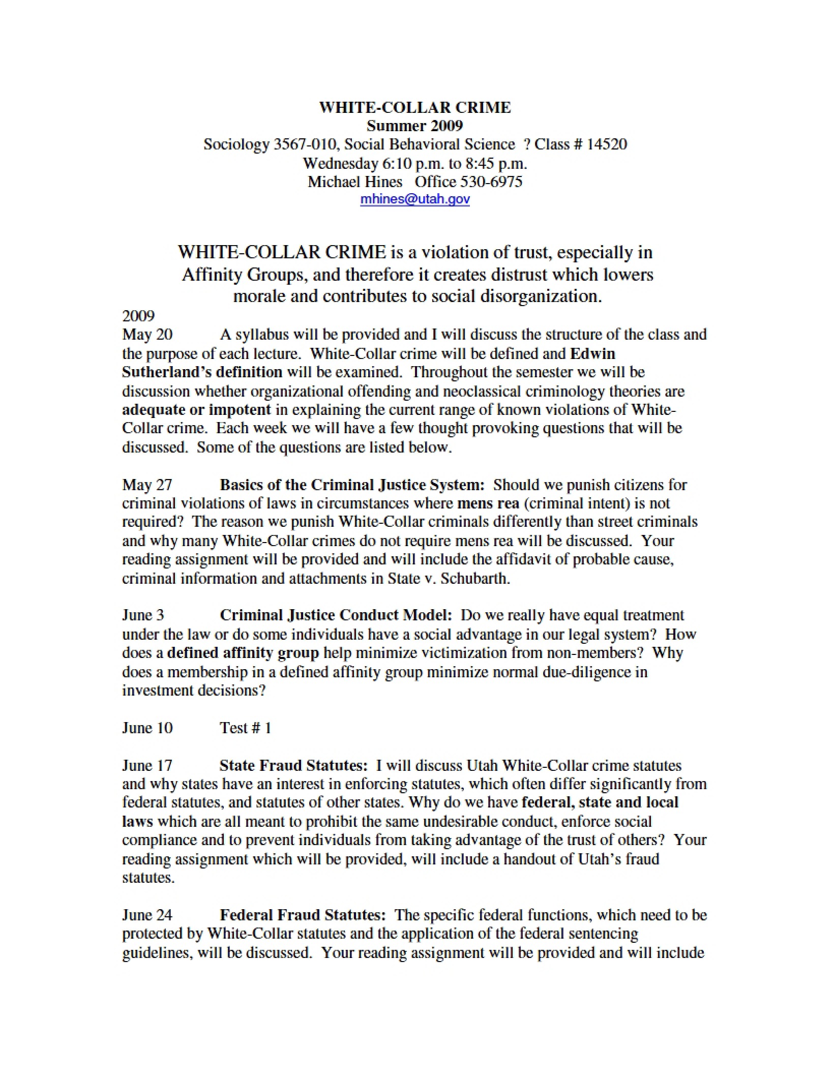 Syllabus for White-Collar Crime