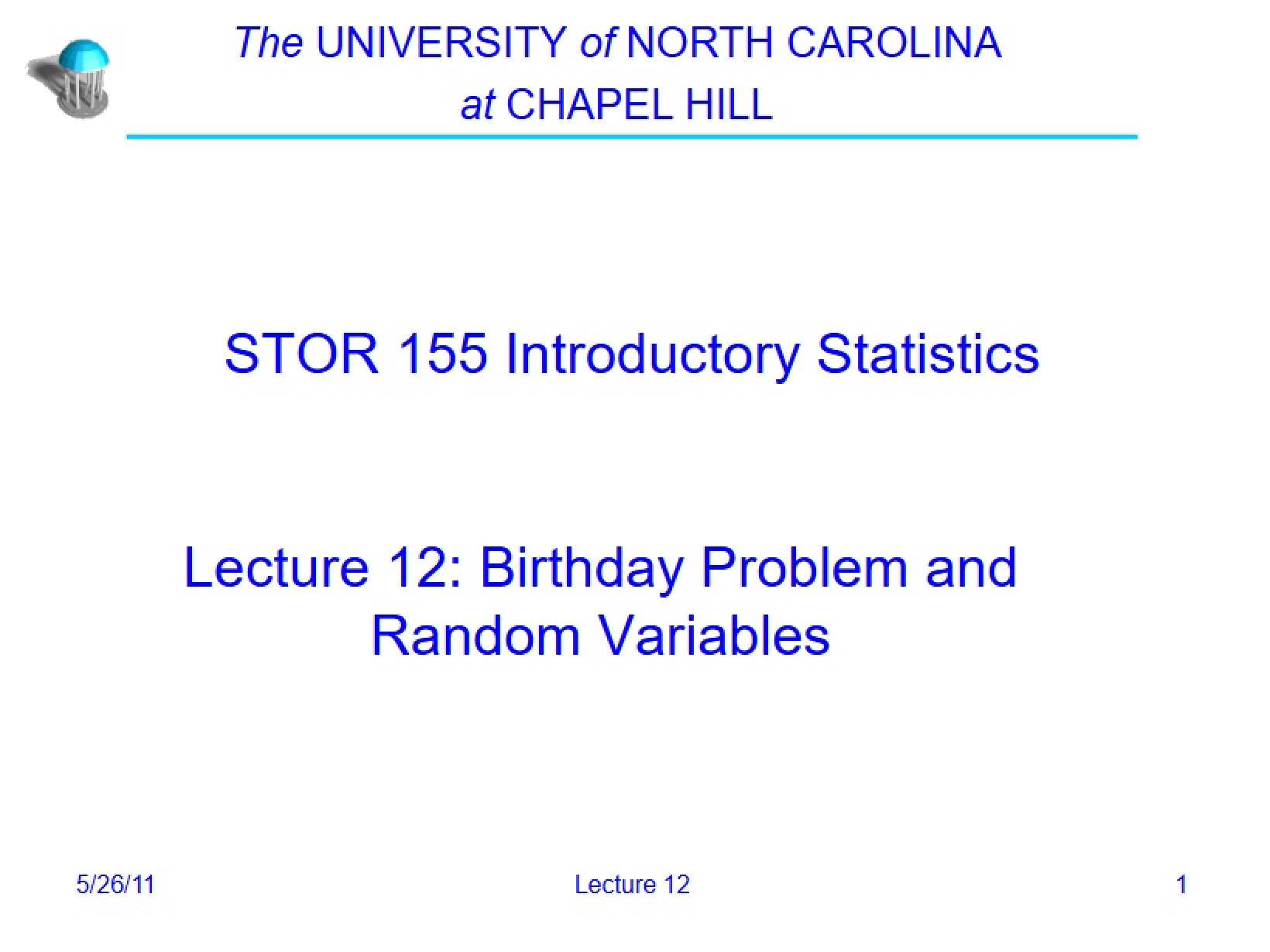 Lecture 12 Birthday Problem Analysis
