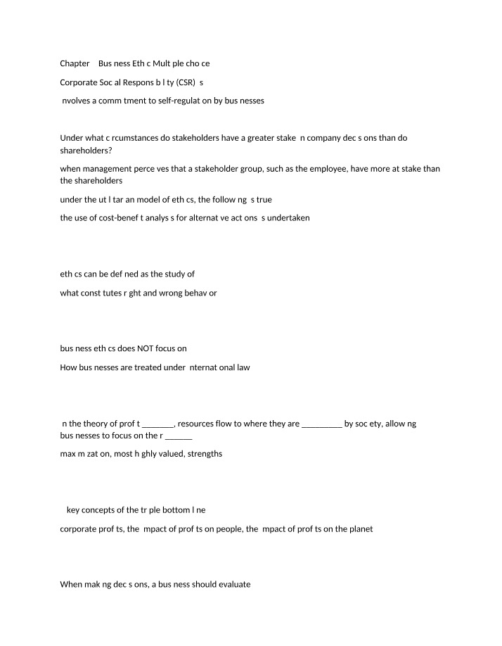 Chapter 9 - Business Ethics Multiple Choice