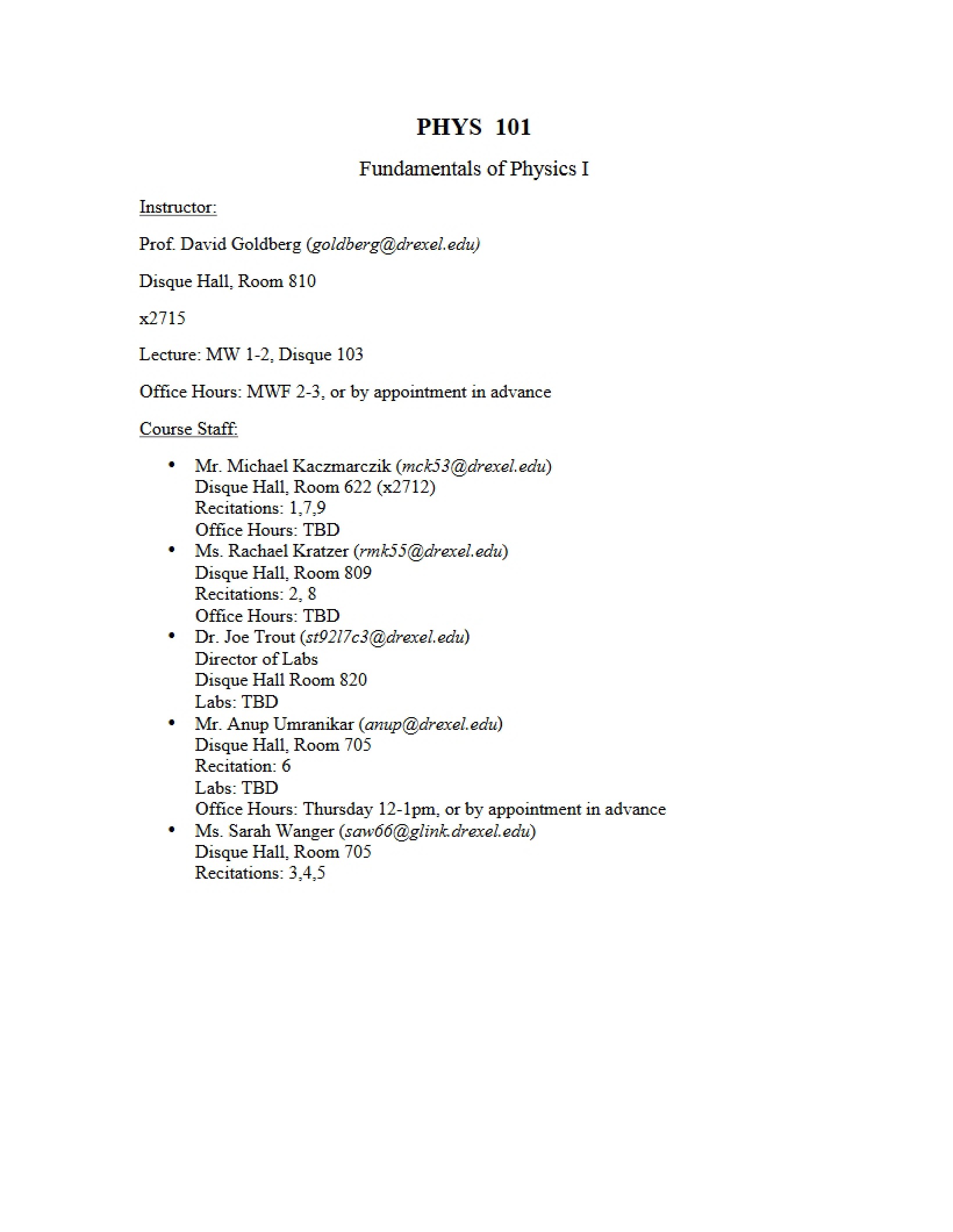 Physics I Syllabus