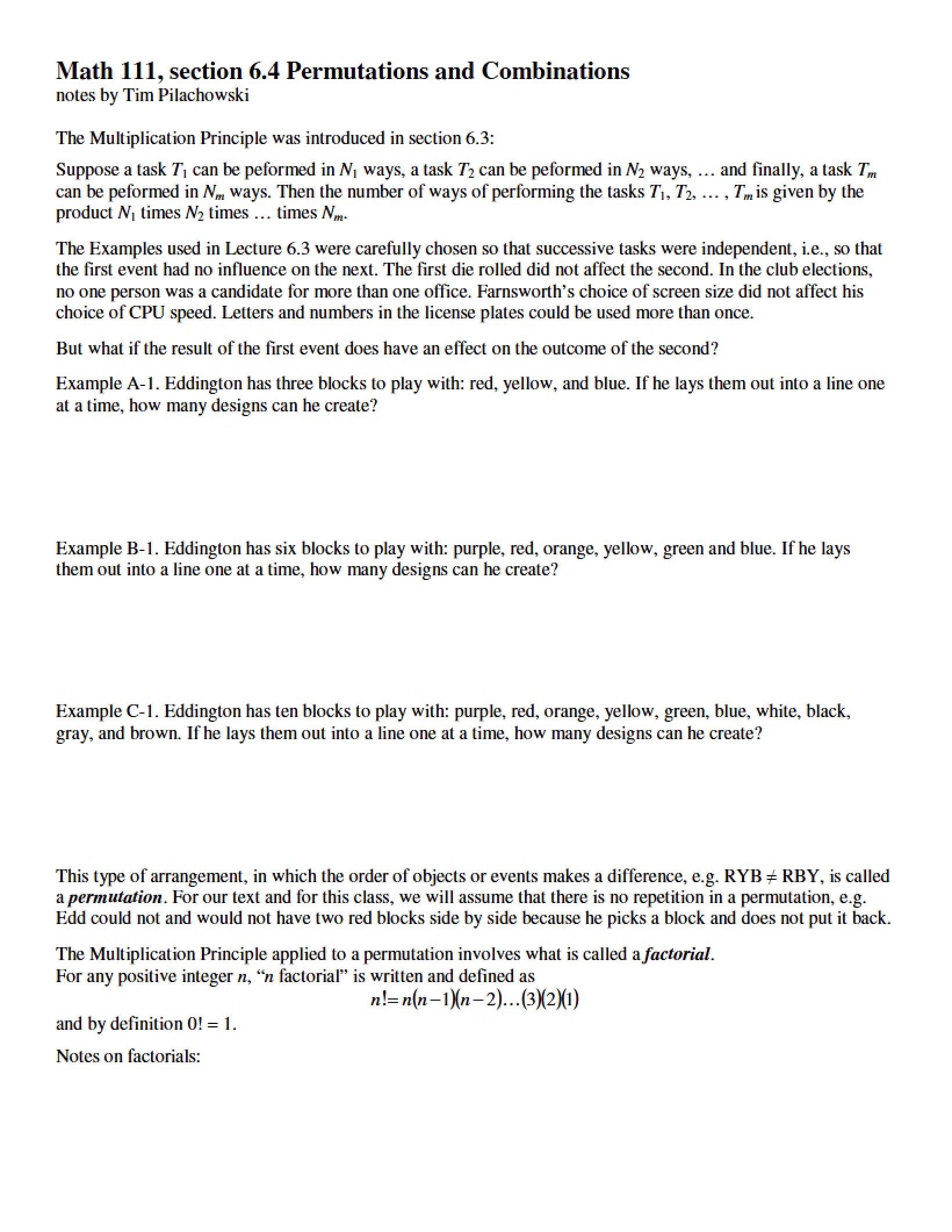 Combinations and Permutations